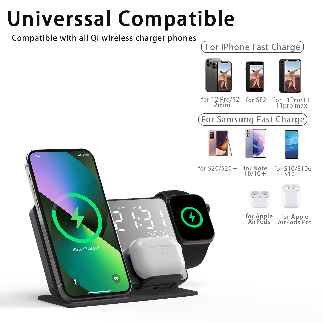 3 em 1 carregador sem fio para - Smartwatch Watches Digital avaliação e preço